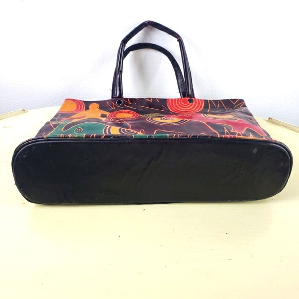 Women's Vintage Handmade Leather Colorful Elephant Snap Handbag Purse - Picture 8 of 12